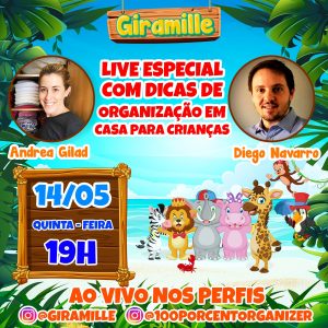 flyer da LIVE sobre organização para crianças, com as fotografias dos dois participantes.