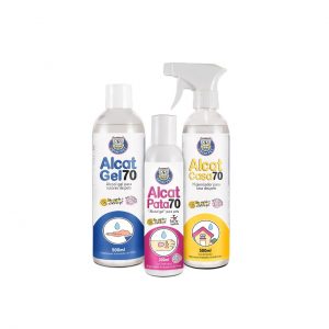 Produtos da linha Alcat 70, três embalagens.