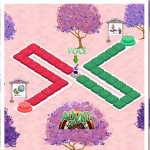 tabuleiro do jogo Alivio Coronavirus, é em forma de cruz com dois lados em veremlho e dois em verde