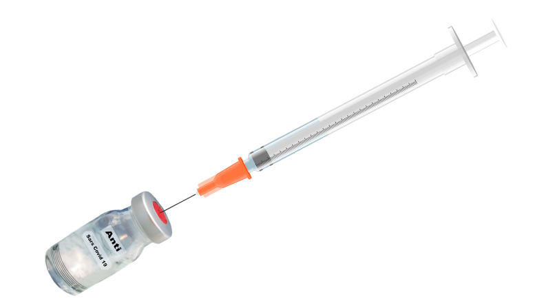 imagem de seringa com agulha espetada em um vidro de vacina.