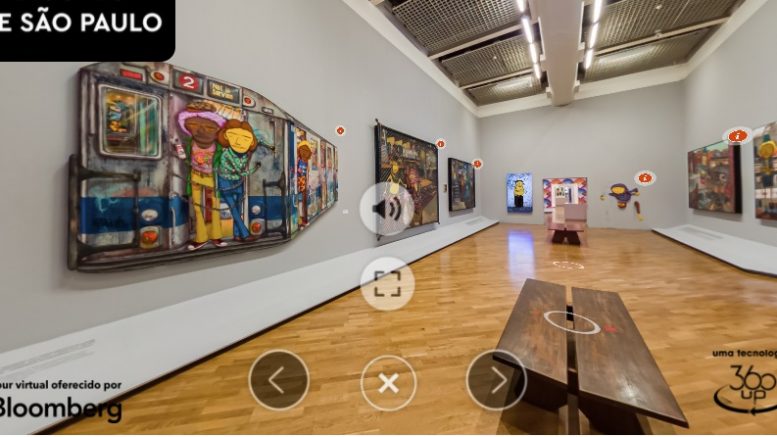 reprodução da imagem em 360 de uma das salas da pinacoteca no tour virtual pelo museu