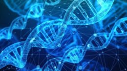 imagem azul de fitas de DNA, como escadas em espiral