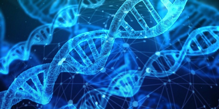 imagem azul de fitas de DNA, como escadas em espiral