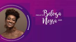 Banner do projeto beleza negra, com o nome do projeto e a foto de uma mulher negra sorrindo