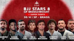 Banner do evento BJJ Stars 8, com a imagem dos atletas que participam do GP de pesos médios