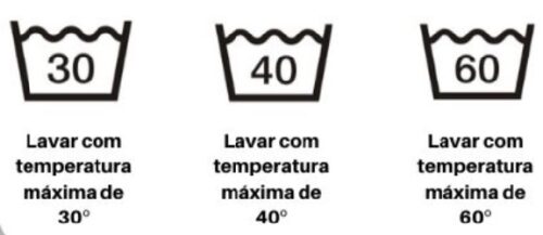 três simbolos de temperatura para lavagem de roupas, são figuras de baldes com números dentro, indicando a temperatura máxima: 30, 40 ou 60
