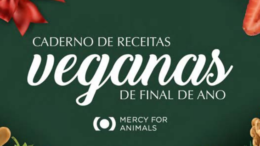 capa do e-book em verde escuro escrito "Cadernos de receitas veganas de final de ano" e a logo Marcy for Animals