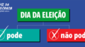 em fundo azul, caixinhas como de um organograna indicam: dia da eleição; pode; não pode. no canto esquerdo da #voz da democracia, eleições 2024.