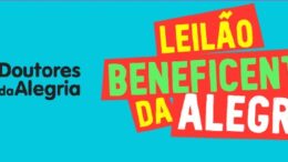 baner com a logo dos doutores da alegria e ao lado em grandes letras Leilão Beneficente da Alegria.