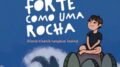 capa de livro com desenho de pedras a beira mar e uma menina sentada em cima, e o titulo forete como uma rocha