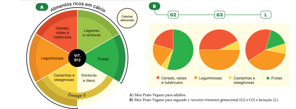 graficos que mostram a proporção de componentes na alimentação de adultos, grávidas e lactantes.