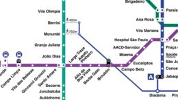 mapa do metro com destaque para linha lilás