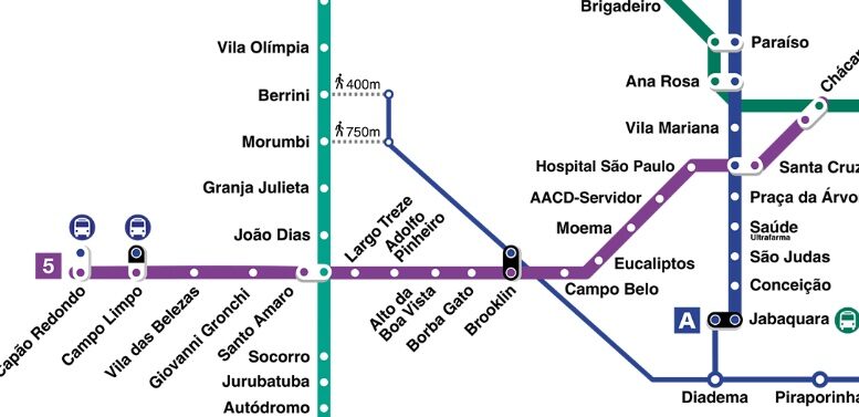 mapa do metro com destaque para linha lilás