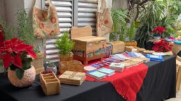 mesa com diversos produtos de artesanato feitos pelos artesãos da Alteanativa