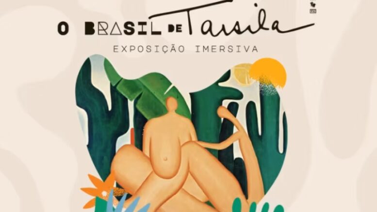 logo da expoisção imersiva com uma o nome O Brasil de Tarsila,e um desenho que mescla algumas de suas obras mais conhecidas