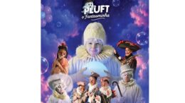 imagem de cartaz da peça com plutf em primeiro plano, e os demais personagens ao redor.