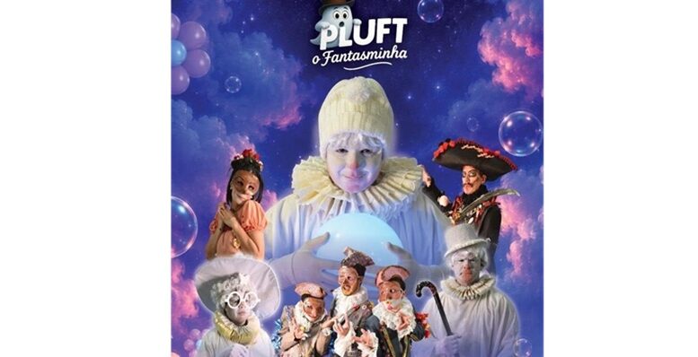 imagem de cartaz da peça com plutf em primeiro plano, e os demais personagens ao redor.
